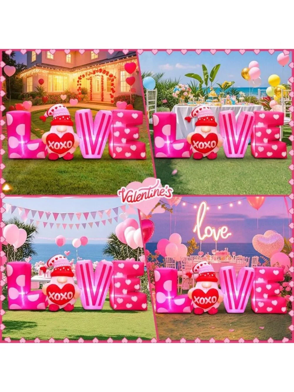 6.3FT Inflatable Love Letters & Gnomes - Outdoor Decor for Weddings, Parties
